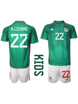 Mexiko Hirving Lozano #22 Replika Hemmakläder Barn VM 2022 Kortärmad (+ byxor)
